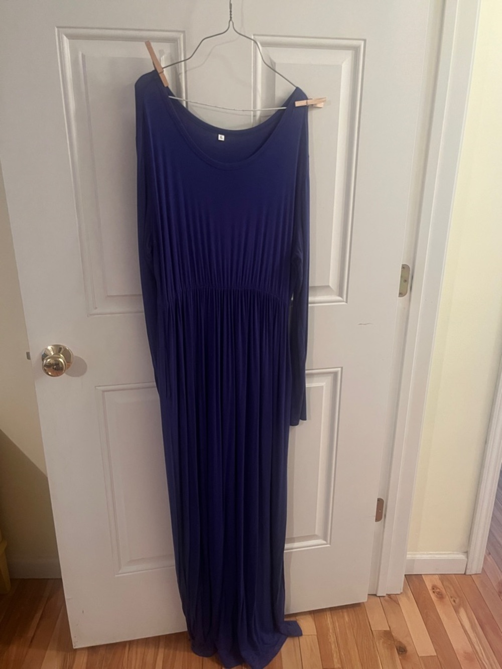 Women's Navy Blue Long Sleeve Maxi Dress - Classic Scoop Neck
